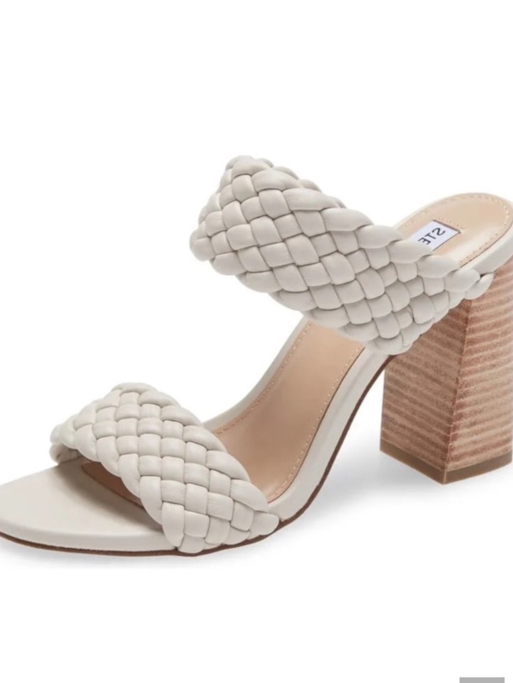 Steve Madden Tielo Stacked Heel Bone Colored Sandals. Women's Size: 9.